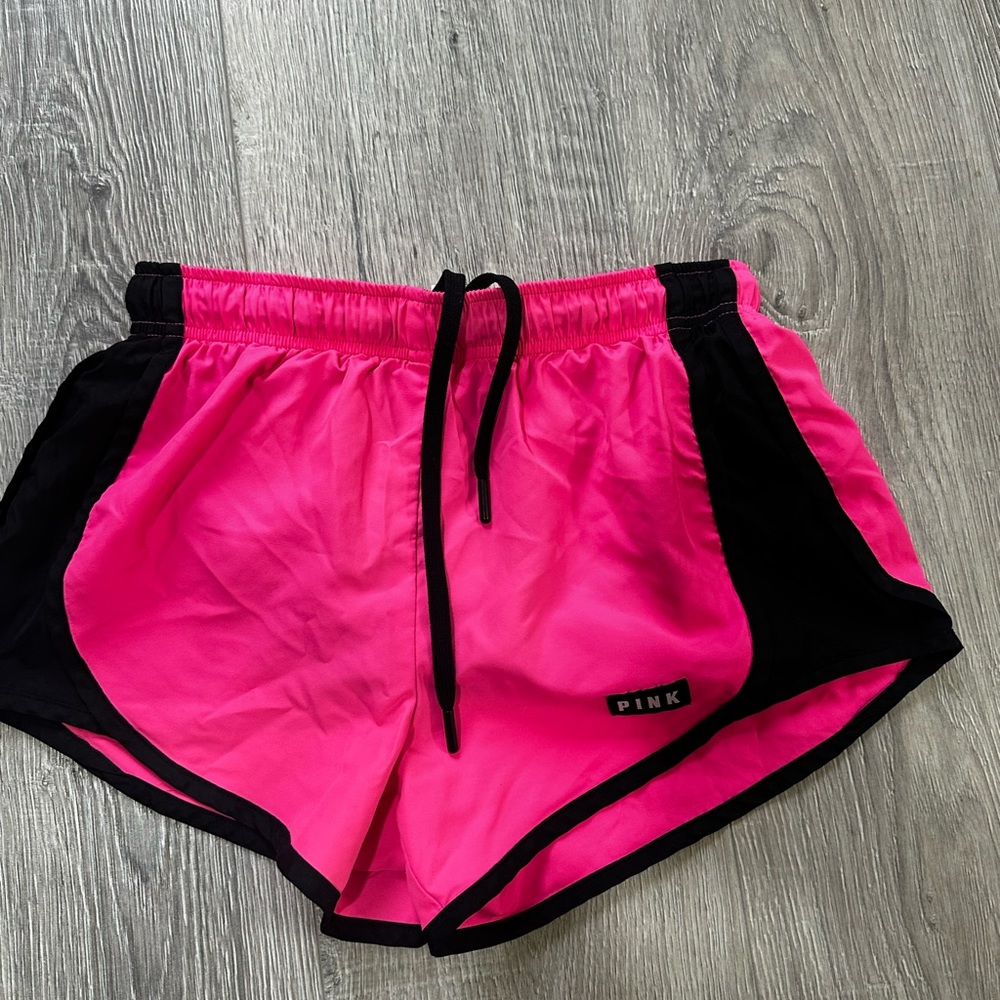 PINK Victoria's Secret Neon Pink and Black Athletic Shorts